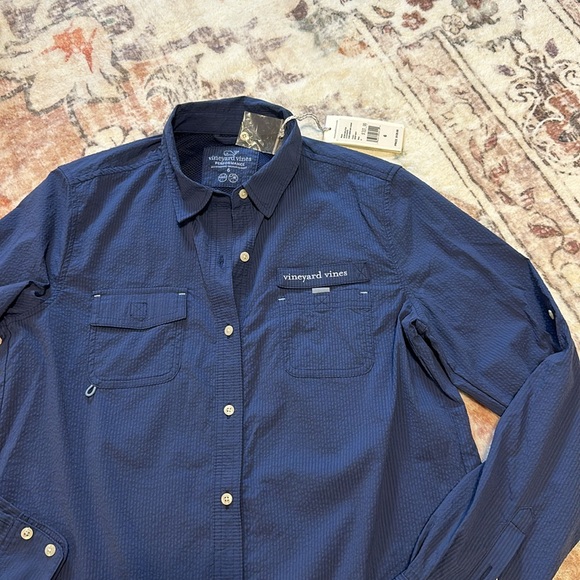 NWT Vineyard Vines women’s size 6 navy coverup - stripe harbor shirt, “deep bay” - Picture 2 of 5